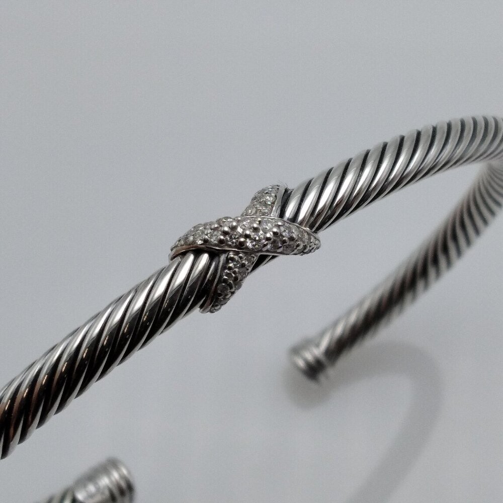 David Yurman Sterling Silver 4mm Cable Bracelet with Diamonds - Picture 2 of 5
